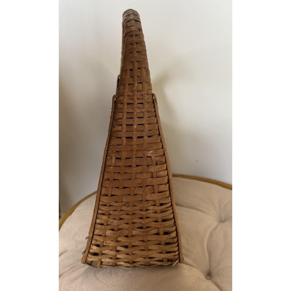 Portugal Embroidered Straw Basket Purse Woven Handle Floral Folk Art Boho VTG - Picture 2 of 15